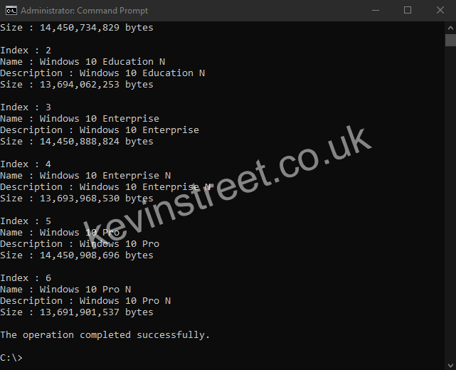 List of images included in a ESD file